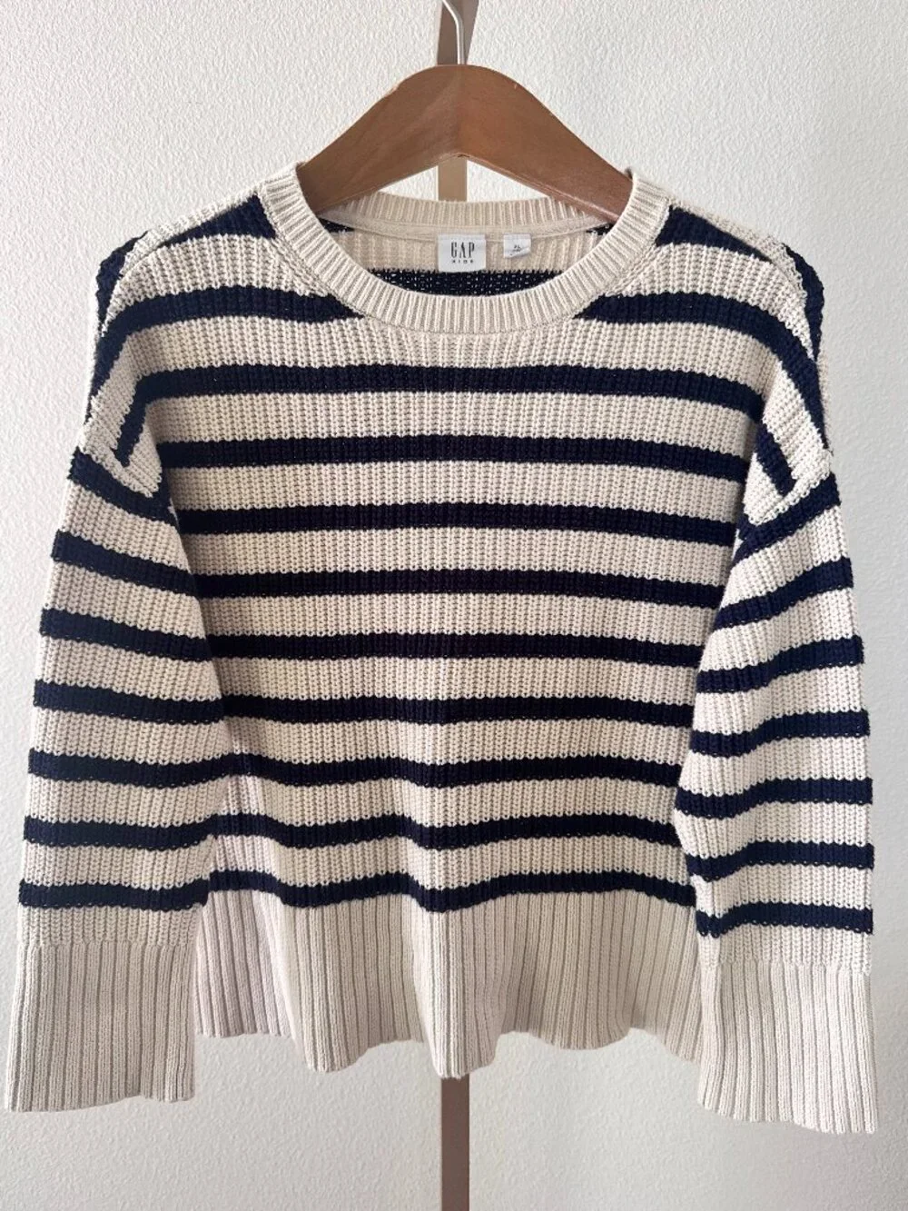 Gap Kids Cream & Navy Striped Shaker Stitch Sweater Size XL Nautical Cotton Crew